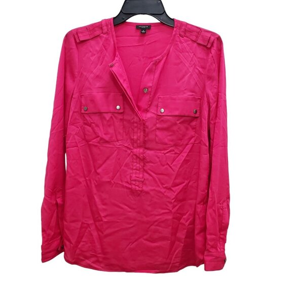 Ann Taylor Tops - Ann Taylor Women's Fuchsia Lightweight 1/2 Button Military Pullover Blouse Top 8
